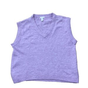 H&M Pink Wool Blend Sweater Vest Women M Barbie Boho Oversized Relaxed Crop Knit